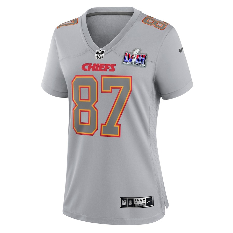 Women's Kansas City Chiefs Travis Kelce Nike Gray Super Bowl LVIII Atmosphere Fashion Game Jersey - ujerseystore