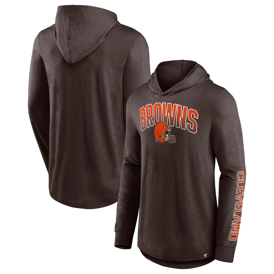 Men's Cleveland Browns Fanatics Brown Front Runner Long Sleeve Hooded T-Shirt - ujerseystore