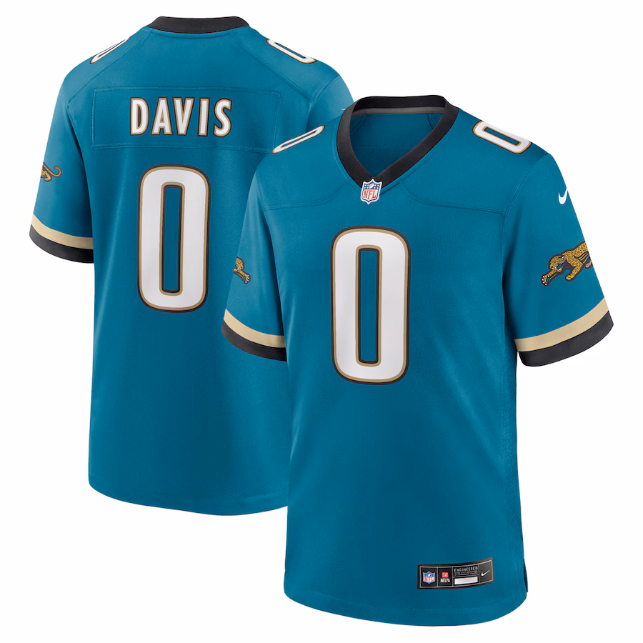 Men's Jacksonville Jaguars Gabe Davis Nike Teal Prowler Throwback Player Game Jersey - ujerseystore