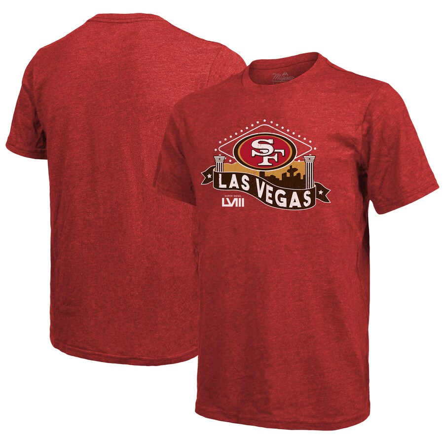 Men's San Francisco 49ers Majestic Threads Scarlet Super Bowl LVIII Tri-Blend T-Shirt - ujerseystore