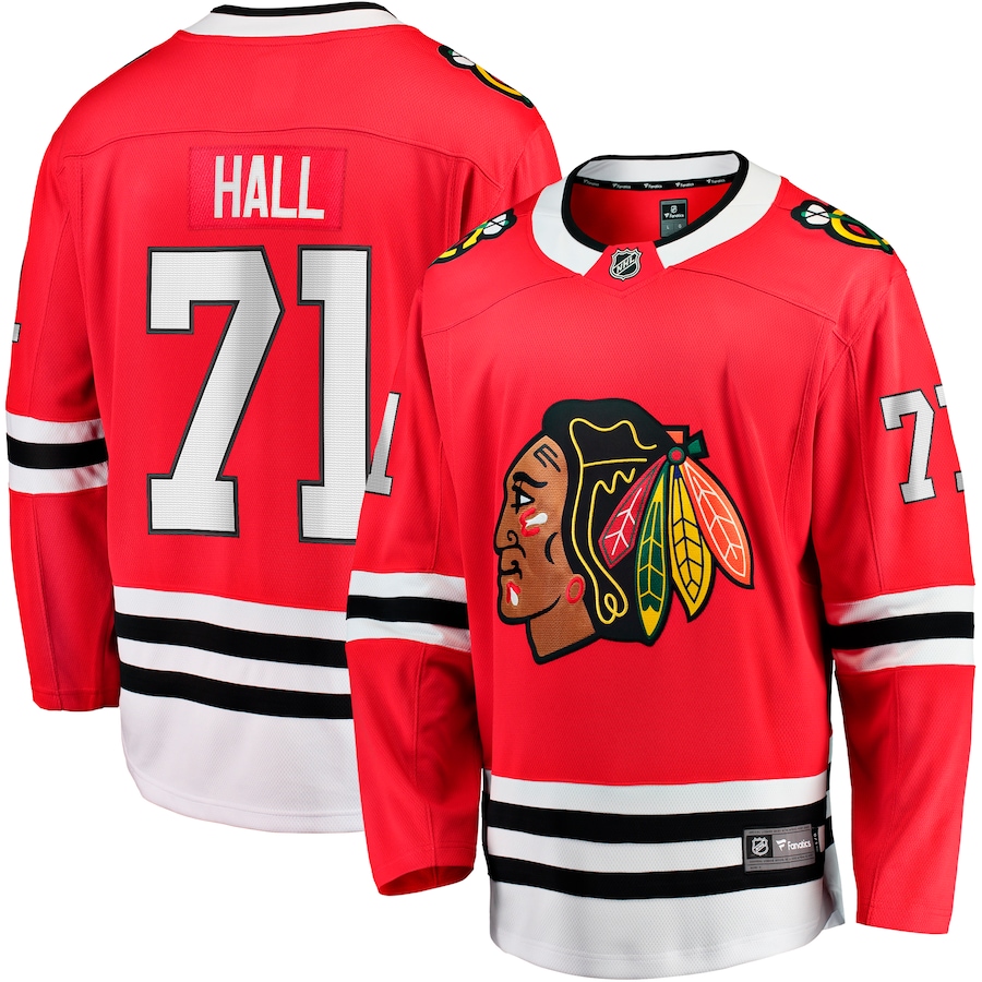Men's Chicago Blackhawks Taylor Hall Fanatics Red Home Breakaway Player Jersey - ujerseystore