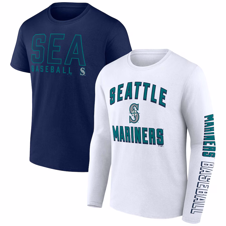 Men's Seattle Mariners Fanatics Navy/White Two-Pack Combo T-Shirt Set - ujerseystore