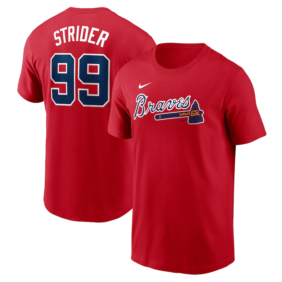 Men's Atlanta Braves Spencer Strider Nike Red Fuse Name & Number T-Shirt - ujerseystore