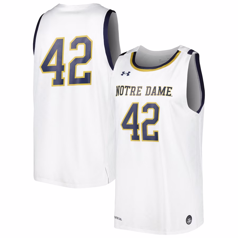 #42 Notre Dame Fighting Irish Under Armour Replica Basketball Jersey - White - ujerseystore