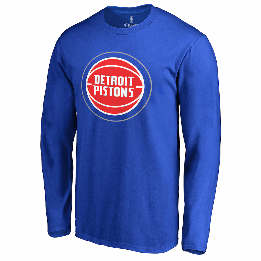 Men's Detroit Pistons Royal Primary Logo 2 Long Sleeve T-Shirt - ujerseystore