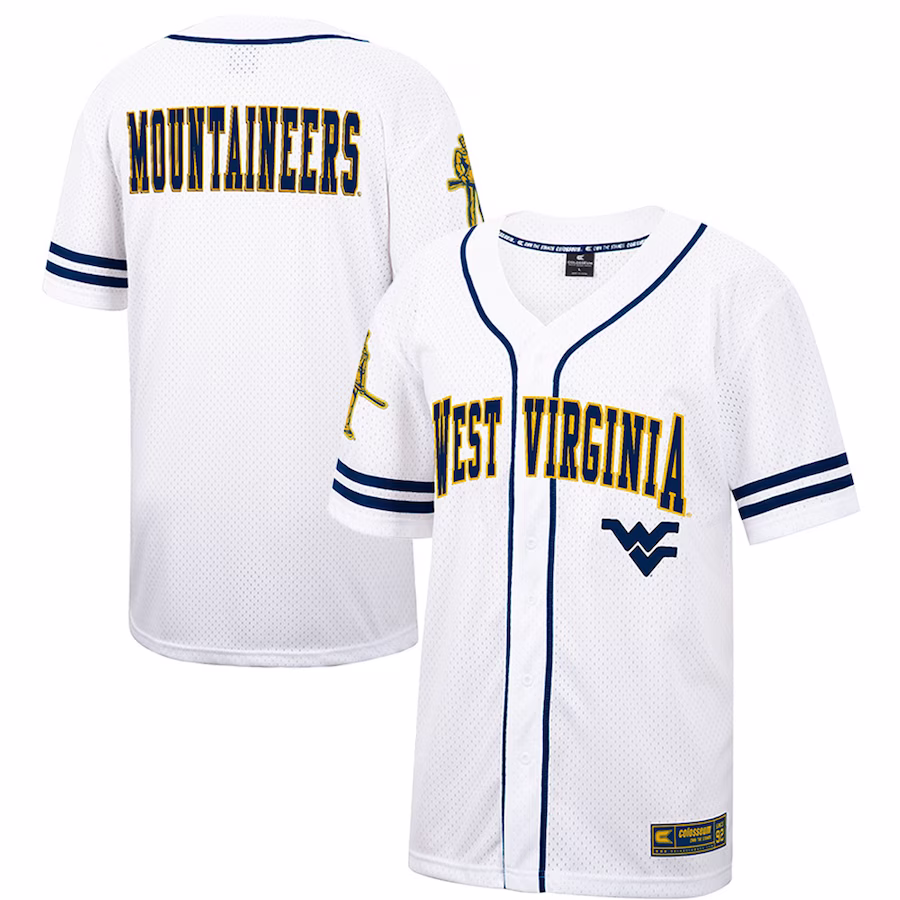 West Virginia Mountaineers Colosseum Free Spirited Mesh Button-Up Baseball Jersey - White - ujerseystore