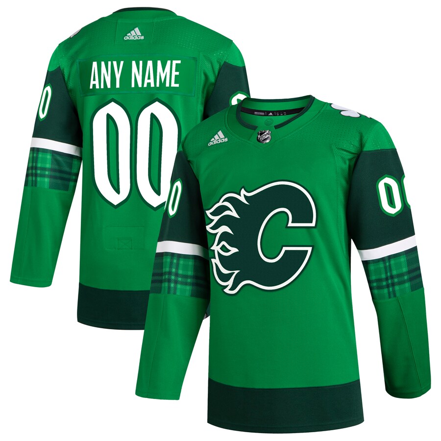 Men's Calgary Flames  adidas Kelly Green St. Patrick's Day Authentic Custom Jersey - ujerseystore