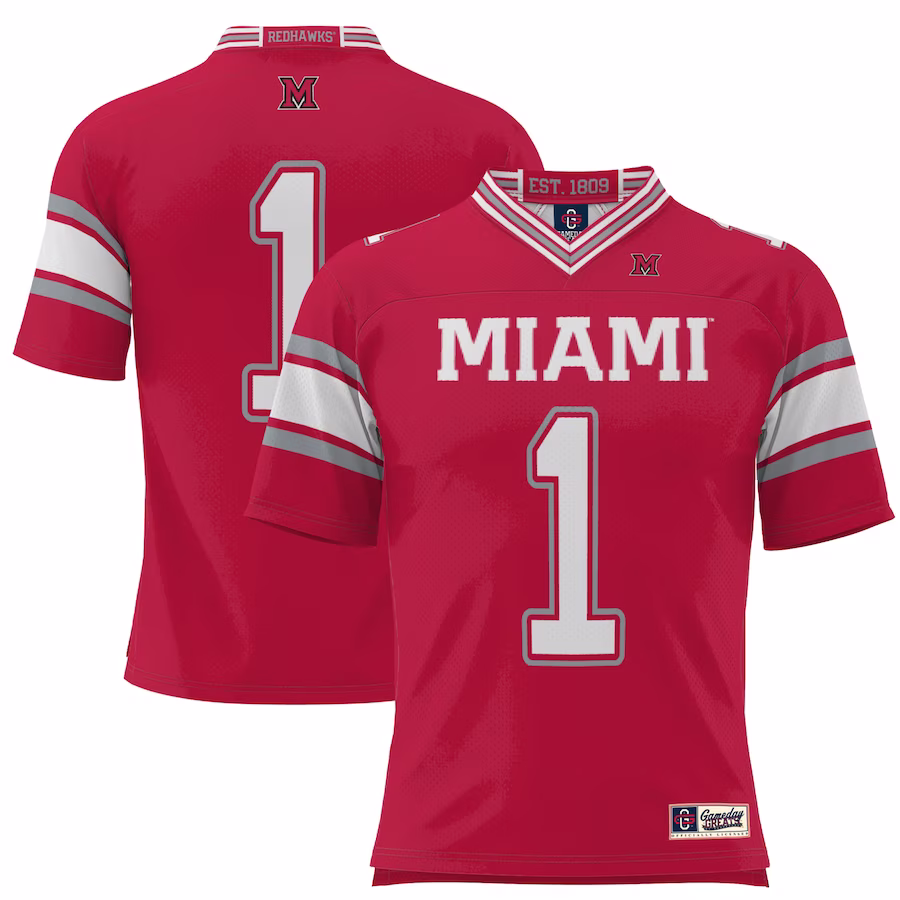 #1 Miami University RedHawks GameDay Greats Youth Football Jersey - Red - ujerseystore
