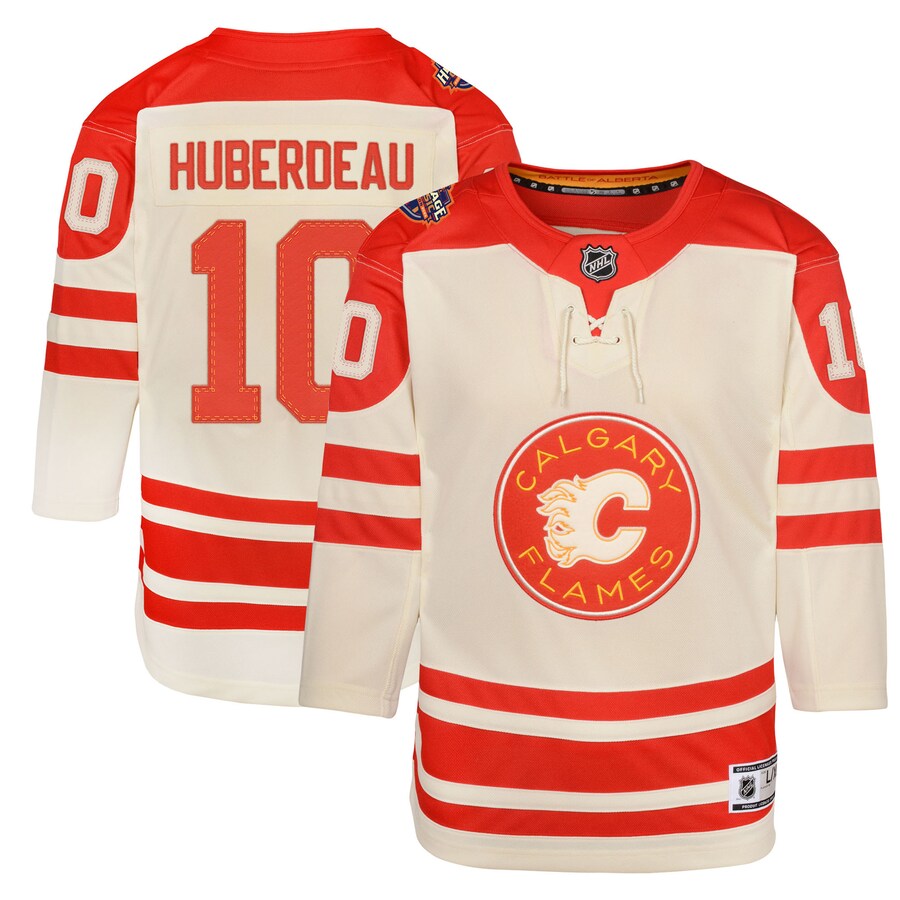 Youth Calgary Flames Jonathan Huberdeau Cream 2023 NHL Heritage Classic Premier Player Jersey - ujerseystore