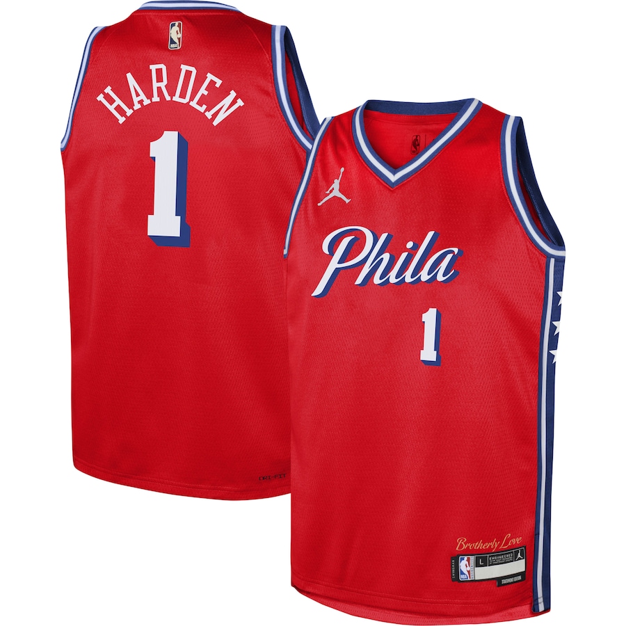 Youth Philadelphia 76ers James Harden Jordan Brand Red Swingman Jersey - Statement Edition - ujerseystore