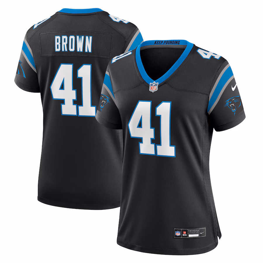 Women's Carolina Panthers Spencer Brown Nike Black Team Game Jersey - ujerseystore