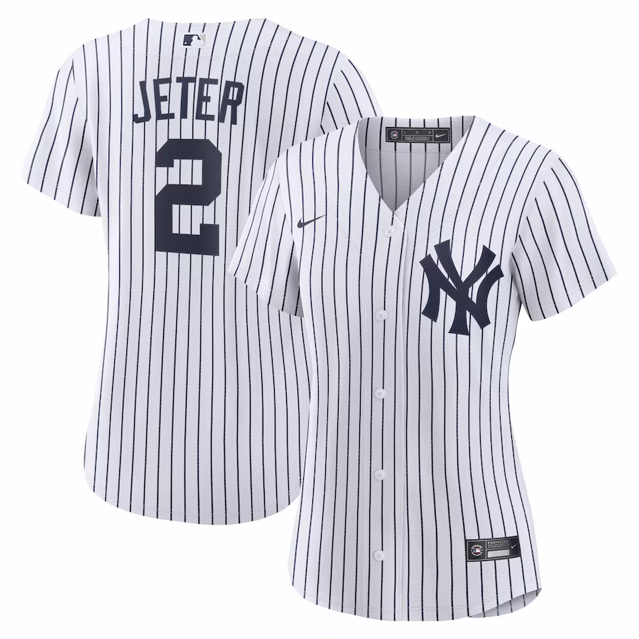 Women's New York Yankees Derek Jeter Nike White/Navy Home Replica Player Name Jersey - ujerseystore