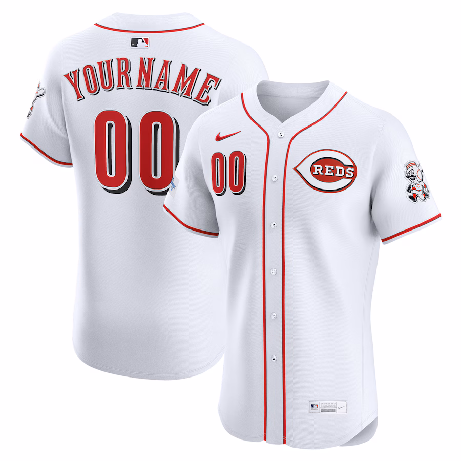 Men's Cincinnati Reds Nike White Home Elite Sponsor Patch Custom Jersey - ujerseystore