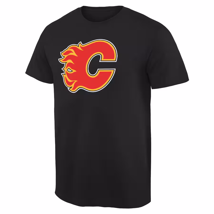 Men's Calgary Flames Black Team Primary Logo T-Shirt - ujerseystore