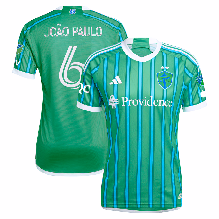 Men's Seattle Sounders FC Joao Paulo adidas Green 2024 The Anniversary Kit Authentic Player Jersey - ujerseystore