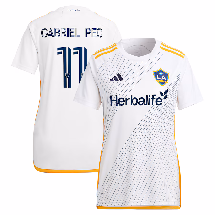 Women's LA Galaxy Gabriel Pec adidas White 2024 Angelino Kit Replica Player Jersey - ujerseystore