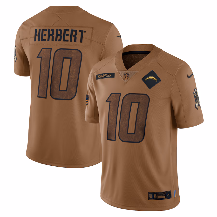 Men's Los Angeles Chargers Justin Herbert Nike Brown 2023 Salute To Service Limited Jersey - ujerseystore