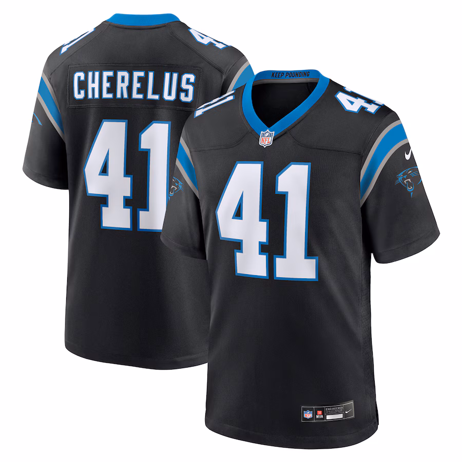 Men's Carolina Panthers Claudin Cherelus Nike  Black Team Game Jersey - ujerseystore