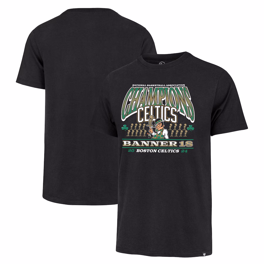 Men's Boston Celtics '47 Black 18-Time NBA Finals Champions Banner Franklin T-Shirt - ujerseystore