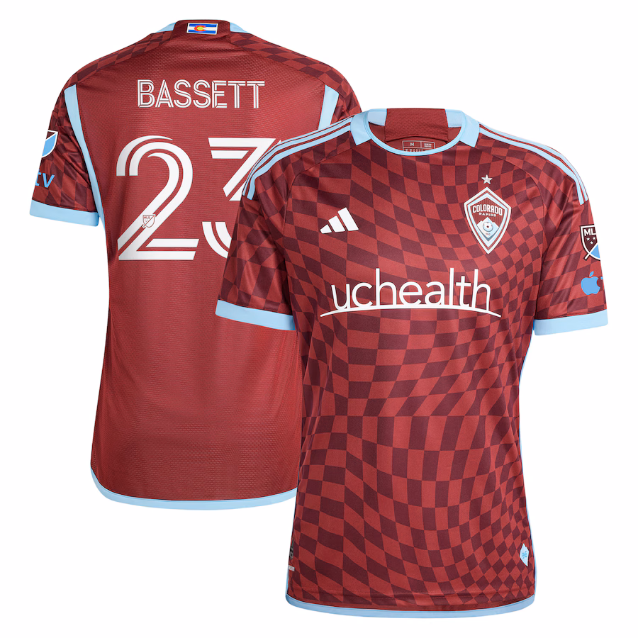 Men's Colorado Rapids Cole Bassett adidas Burgundy 2024 One Flag Kit Authentic Player Jersey - ujerseystore