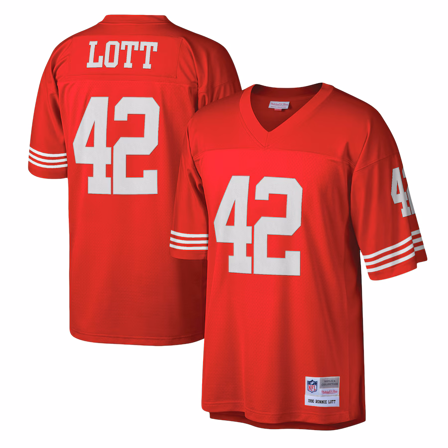 Men's San Francisco 49ers Ronnie Lott Mitchell & Ness Scarlet Legacy Replica Jersey - ujerseystore