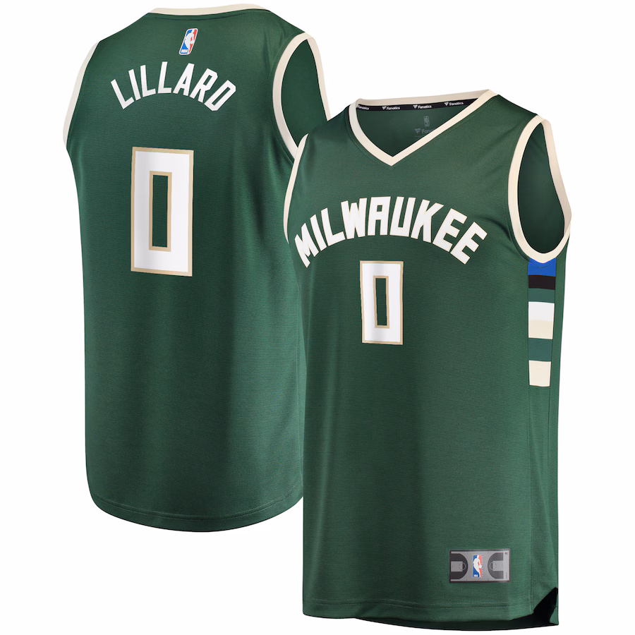 Men's Milwaukee Bucks Damian Lillard Fanatics Hunter Green Fast Break Replica Jersey - Icon Edition - ujerseystore