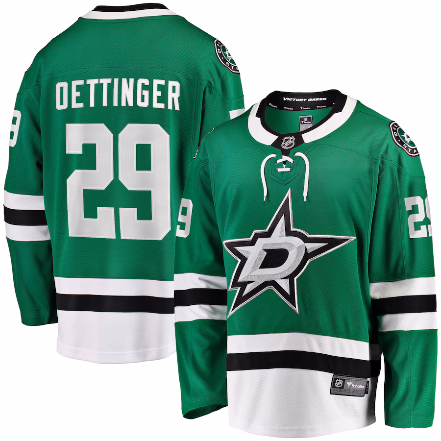 Men's Dallas Stars Jake Oettinger Fanatics Kelly Green Home Breakaway Player Jersey - ujerseystore