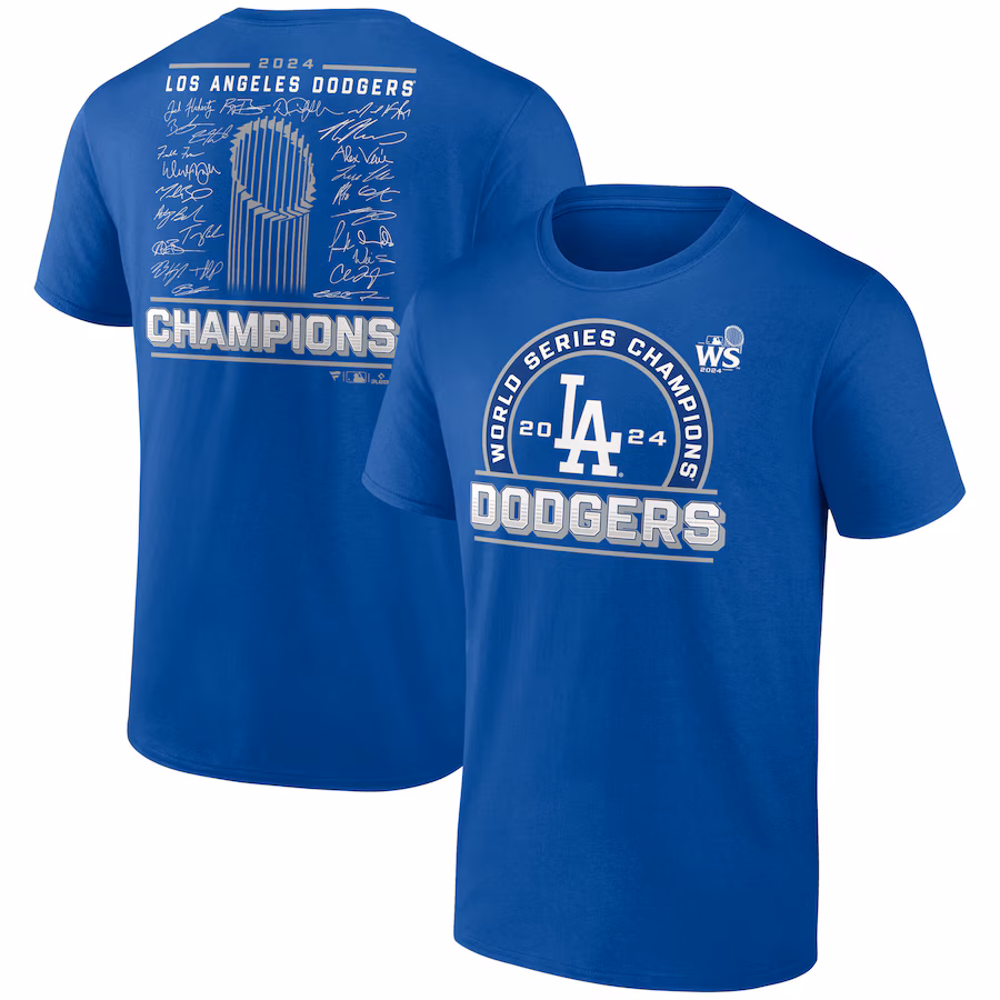 Men's Los Angeles Dodgers Fanatics Royal 2024 World Series Champions Signature Roster T-Shirt - ujerseystore