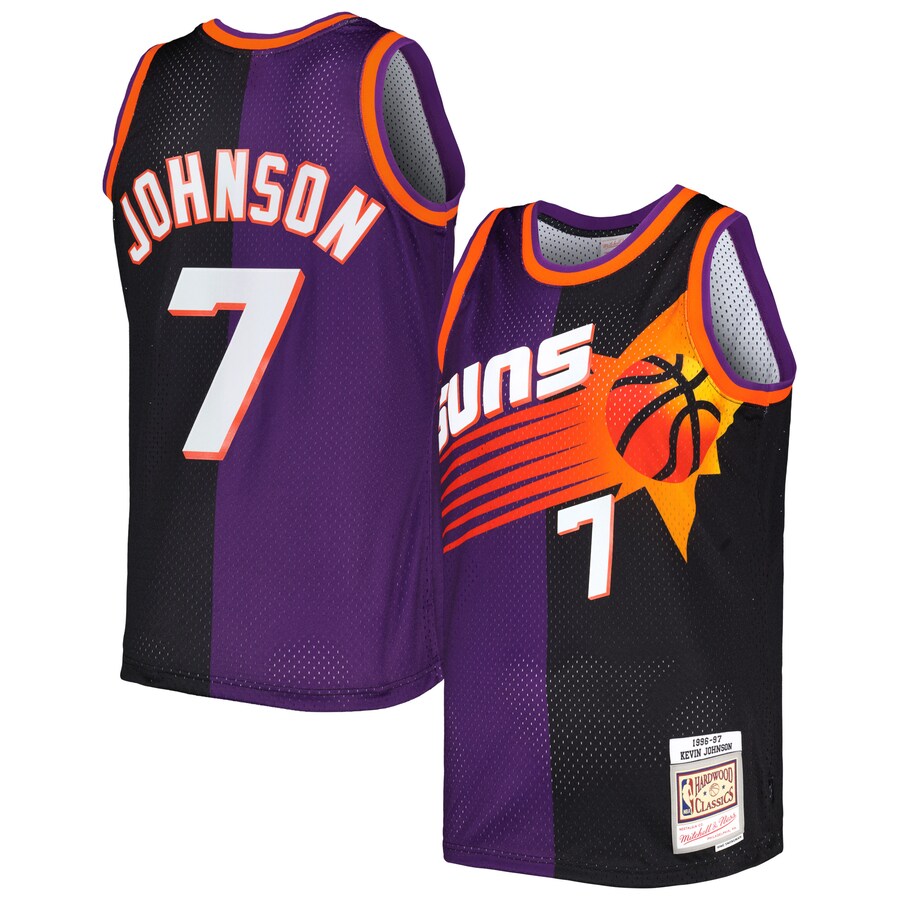 Men's Phoenix Suns Kevin Johnson Mitchell & Ness Purple/Black Hardwood Classics 1996/97 Split Swingman Jersey - ujerseystore