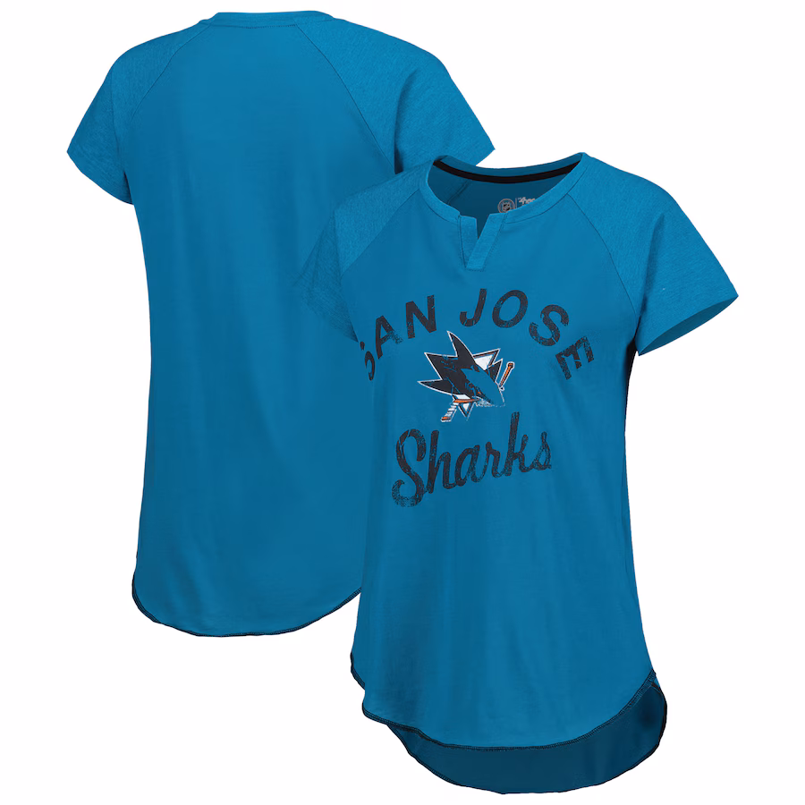 Women's San Jose Sharks Starter Teal Grand Slam Raglan Notch Neck T-Shirt - ujerseystore