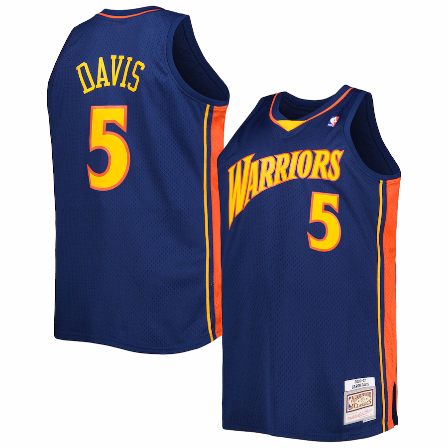 Men's Golden State Warriors Baron Davis Mitchell & Ness Navy Big & Tall Hardwood Classics 2006/07 Swingman Jersey - ujerseystore
