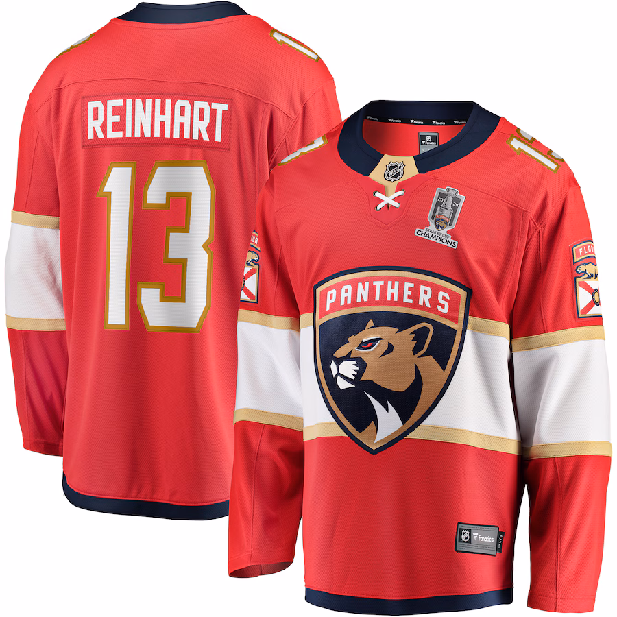 Men's Florida Panthers Sam Reinhart Fanatics Red Home 2024 Stanley Cup Champions Breakaway Player Jersey - ujerseystore