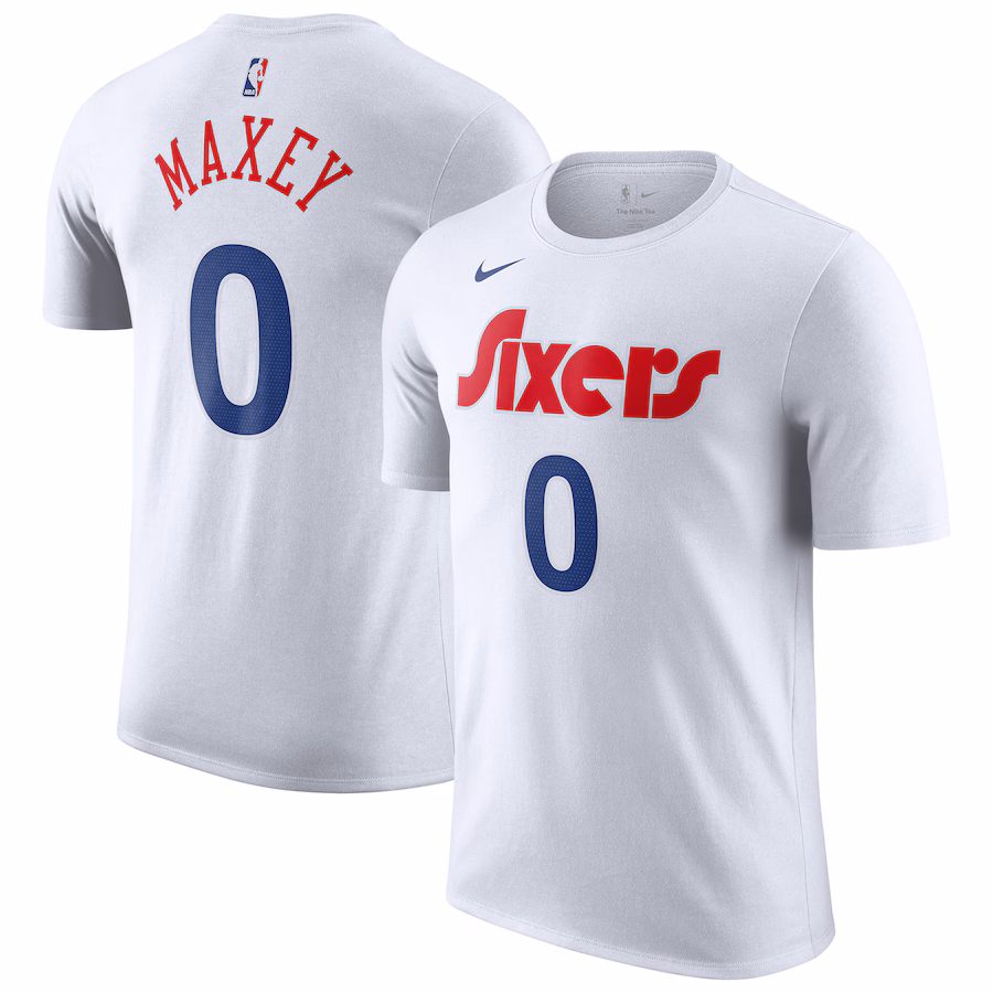 Men's Philadelphia 76ers Tyrese Maxey Nike White 2024/25 City Edition Name & Number T-Shirt - ujerseystore