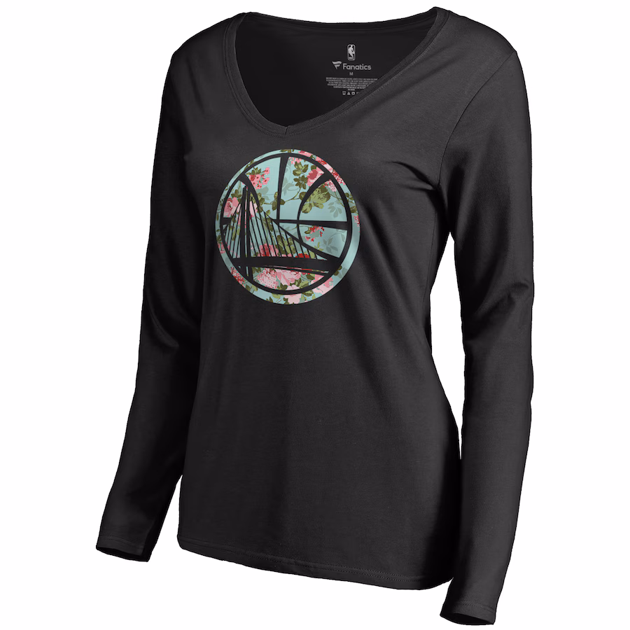 Women's Golden State Warriors Black Lovely V-Neck Long Sleeve T-Shirt - ujerseystore