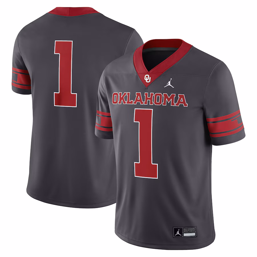 Men's Jordan Brand #1 Anthracite Oklahoma Sooners Alternate Game Jersey - ujerseystore