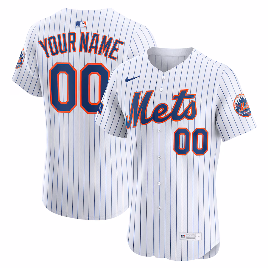 Men's New York Mets Nike White Home Elite Sponsor Patch Custom Jersey - ujerseystore