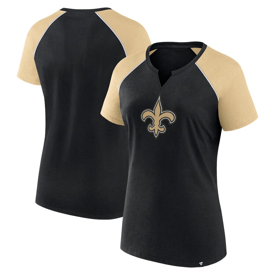 Women's New Orleans Saints Fanatics Black/Gold Glittered Primary Raglan T-Shirt - ujerseystore