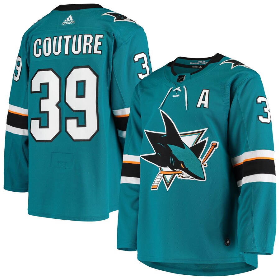 Men's San Jose Sharks Logan Couture adidas Teal Home Authentic Alternate Captain Player Jersey - ujerseystore