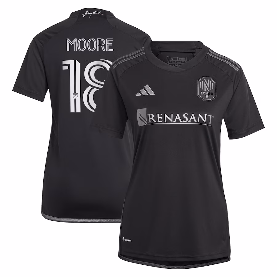 Women's Nashville SC Shaq Moore adidas Black 2023 Man In Black Kit Replica Player Jersey - ujerseystore