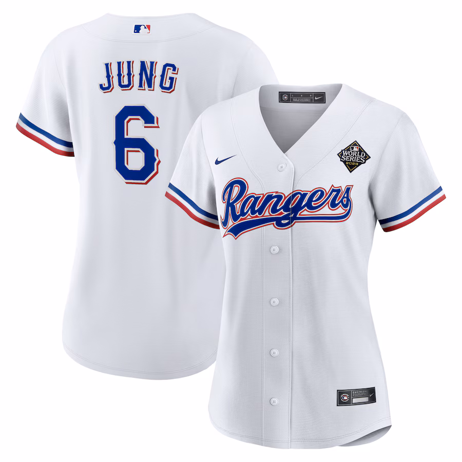 Women's Texas Rangers Josh Jung Nike White 2023 World Series Replica Player Jersey - ujerseystore