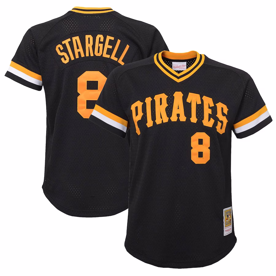 Youth Pittsburgh Pirates Willie Stargell Mitchell & Ness Black Cooperstown Collection Mesh Batting Practice Jersey - ujerseystore