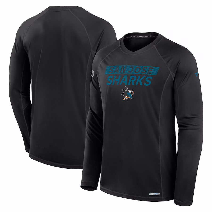 Men's San Jose Sharks Fanatics Black Authentic Pro Rink Tech Long Sleeve T-Shirt - ujerseystore