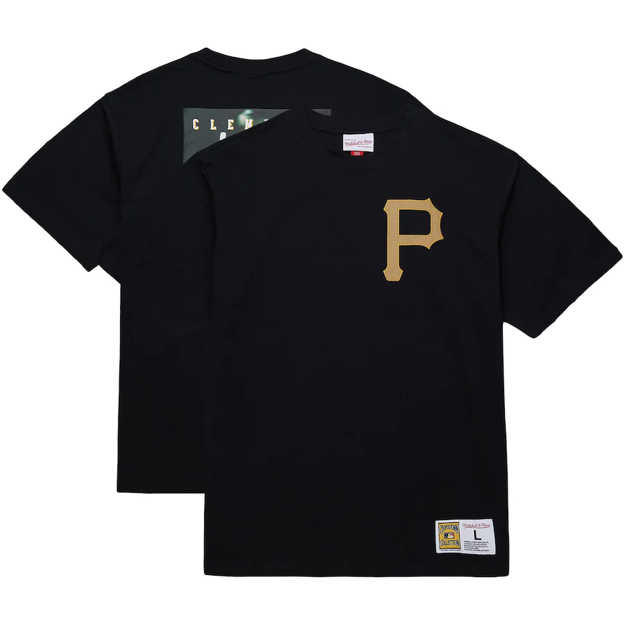 Men's Pittsburgh Pirates Roberto Clemente Mitchell & Ness Black Legends Collection Vintage Logo T-Shirt - ujerseystore