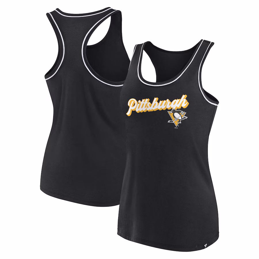 Women's Pittsburgh Penguins Fanatics Black Wordmark Logo Racerback Scoop Neck Tank Top - ujerseystore