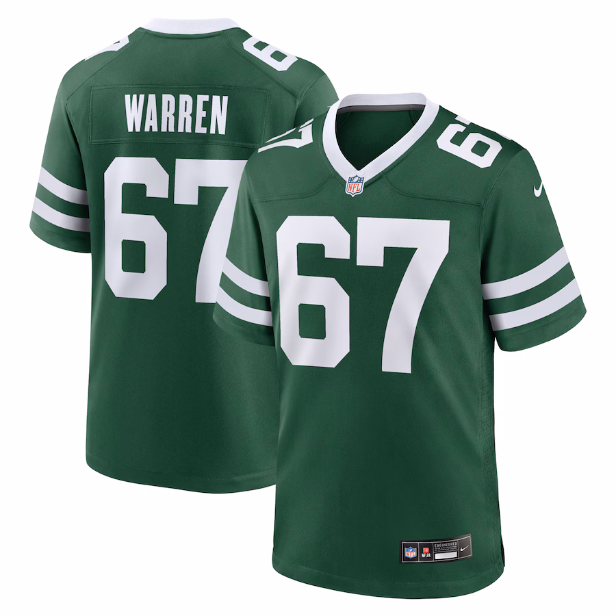 Men's New York Jets Carter Warren Nike Legacy Green Team Game Jersey - ujerseystore