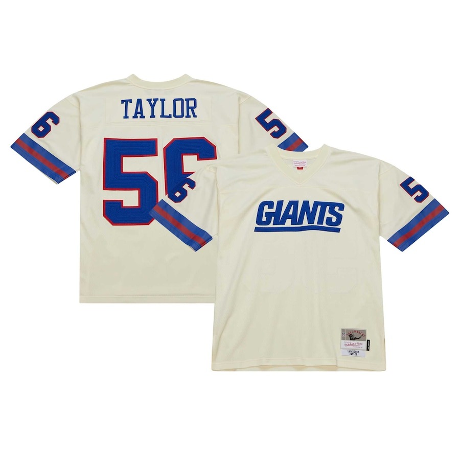 Men's New York Giants Lawrence Taylor Mitchell & Ness Cream Chainstitch Legacy Jersey - ujerseystore