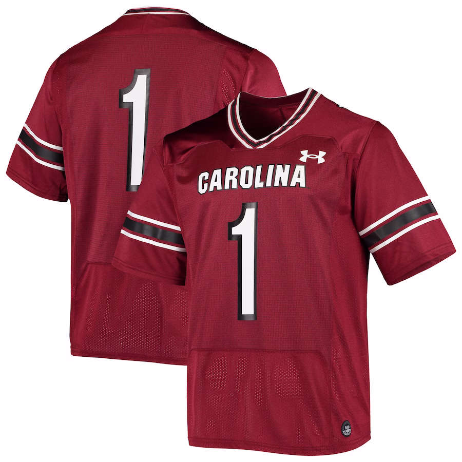 #1 South Carolina Gamecocks Under Armour Logo Replica Football Jersey - Garnet - ujerseystore