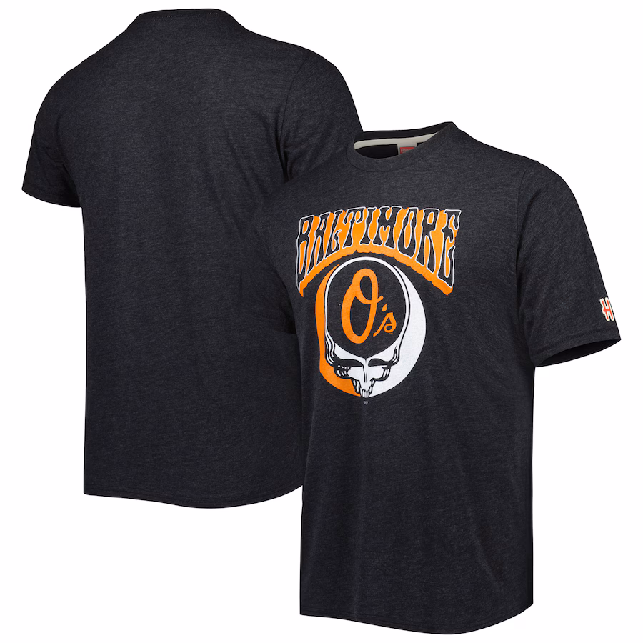 Men's Baltimore Orioles Homage Charcoal Grateful Dead Tri-Blend T-Shirt - ujerseystore