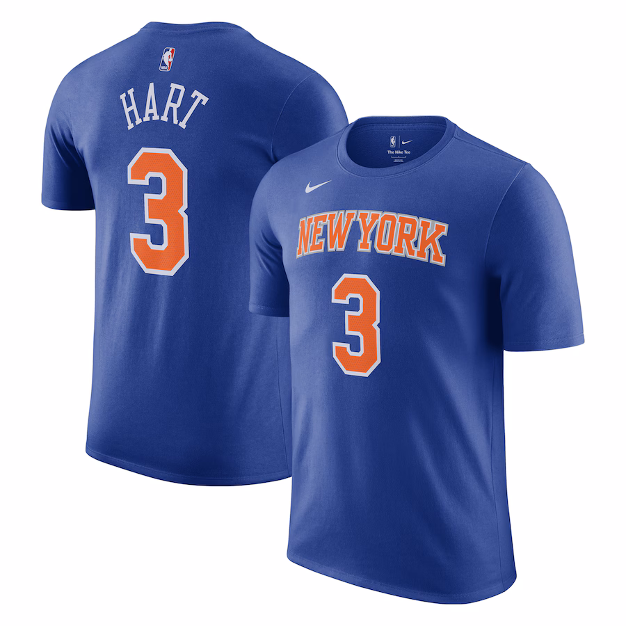 Men's New York Knicks Josh Hart Nike Blue Icon Edition Name & Number T-Shirt - ujerseystore