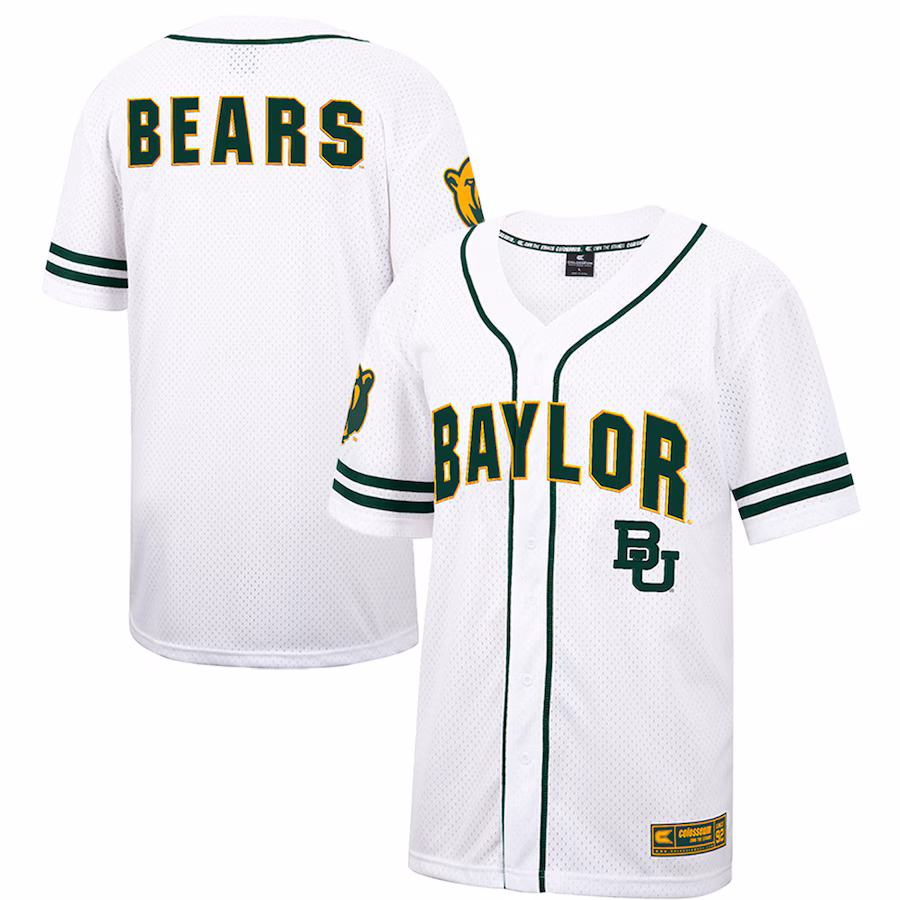 Men's Colosseum White Baylor Bears Free Spirited Mesh Button-Up Baseball Jersey - ujerseystore